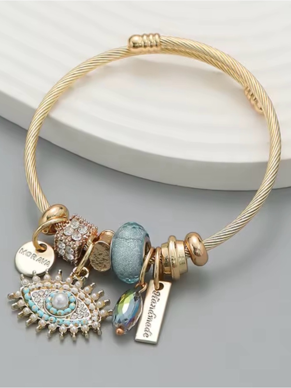 Gold-Tone Charm Bracelet with Turquoise Blue Eye Charm